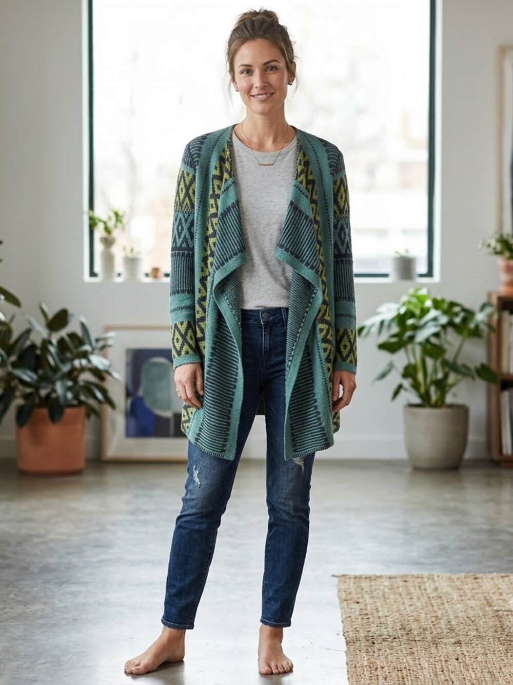 J. Jill Aztec Alpaca Wool Blend Waterfall Open Cardigan